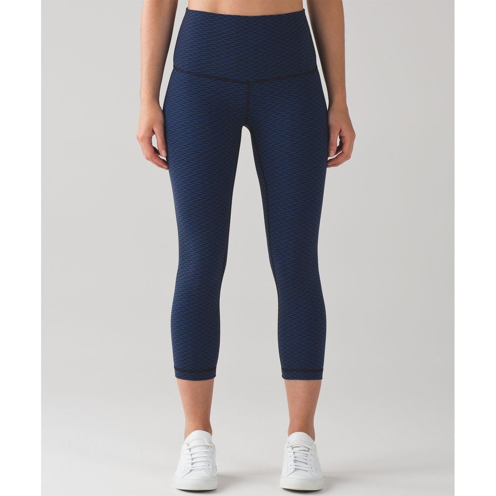 Lululemon Wunder Under Crop (Luxtreme) Score Jacquard Black Cerulean Blue